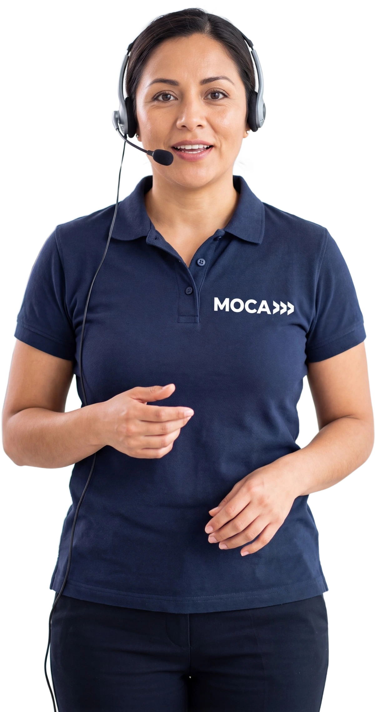 A MOCA coordinator on a headset taking a call